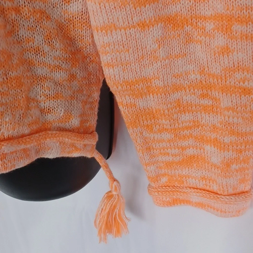 LILLY PULITZER JODY V-NECK SWEATER Orange/white, tassels, M, rolled hem